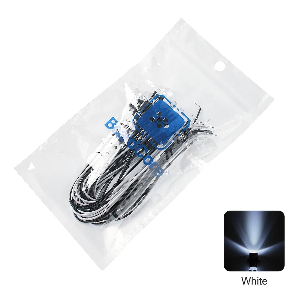 20PCS 20cm Pre Wired 12V 5mm Light Emitting Diode Pre-soldere 3-12V White/Red/Green/Blue/Yellow/Warm White LED Diodes Lights Kit