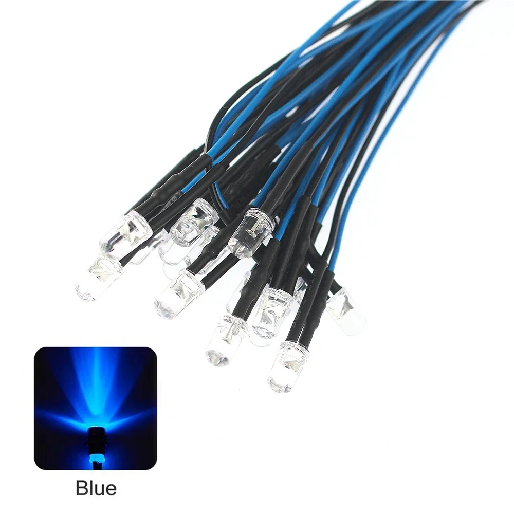 20PCS 20cm Pre Wired 12V 5mm Light Emitting Diode Pre-soldere 3-12V White/Red/Green/Blue/Yellow/Warm White LED Diodes Lights Kit