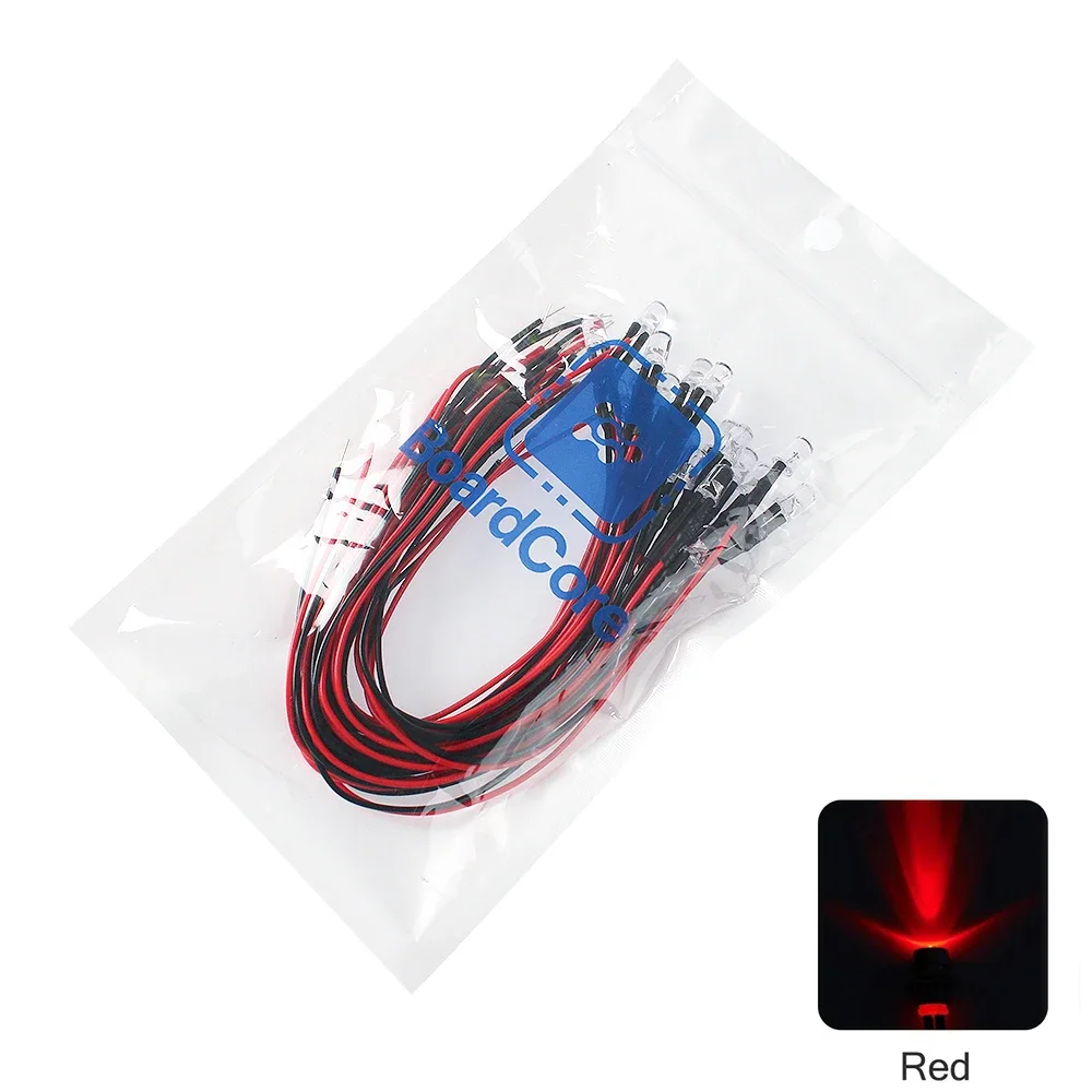 20PCS 20cm Pre Wired 12V 5mm Light Emitting Diode Pre-soldere 3-12V White/Red/Green/Blue/Yellow/Warm White LED Diodes Lights Kit
