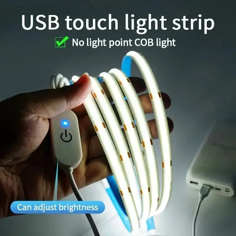 5V COB Strip Lights Touch Dimmer USB Flexible Diode Tape Ribbon For Kitchen Garage DIY TV Mirror PC Backlight Wall Decor Lights
