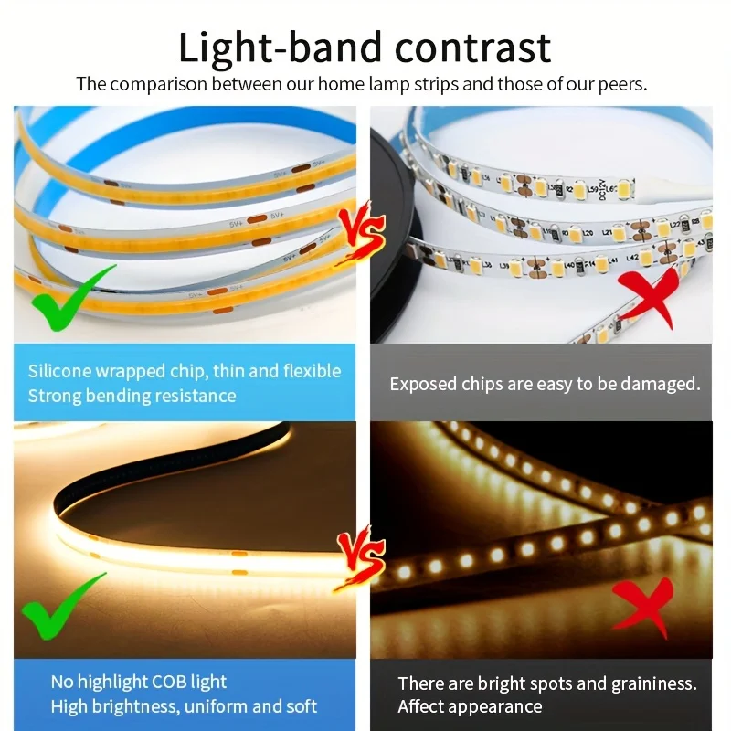 5V COB Strip Lights Touch Dimmer USB Flexible Diode Tape Ribbon For Kitchen Garage DIY TV Mirror PC Backlight Wall Decor Lights