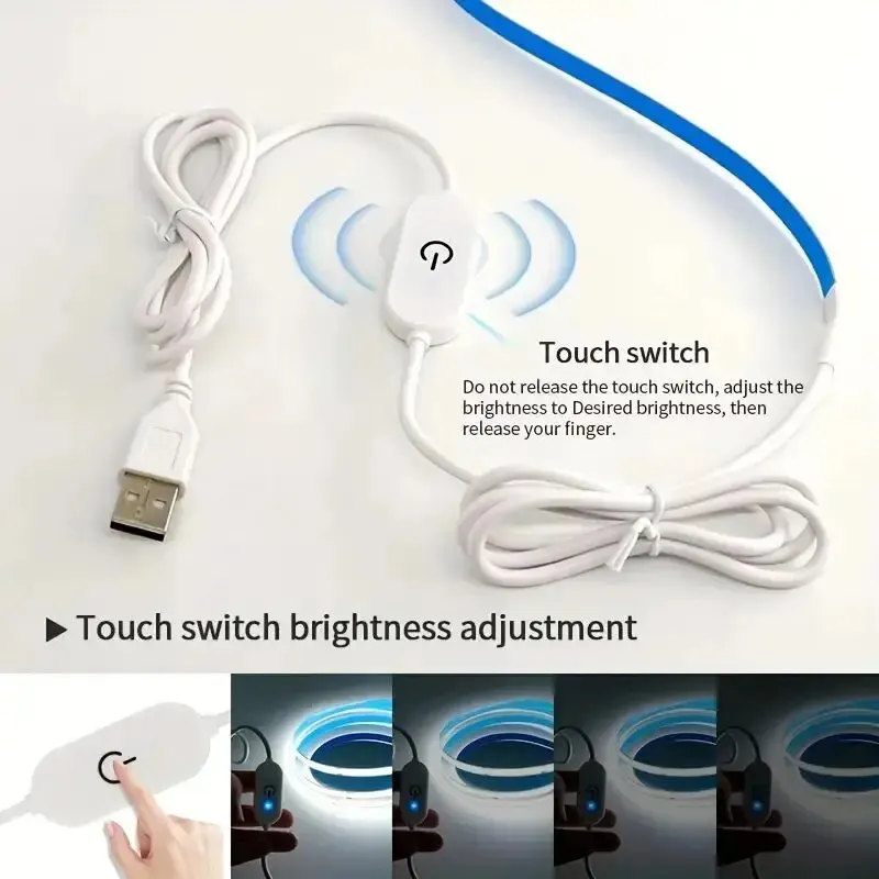 5V COB Strip Lights Touch Dimmer USB Flexible Diode Tape Ribbon For Kitchen Garage DIY TV Mirror PC Backlight Wall Decor Lights
