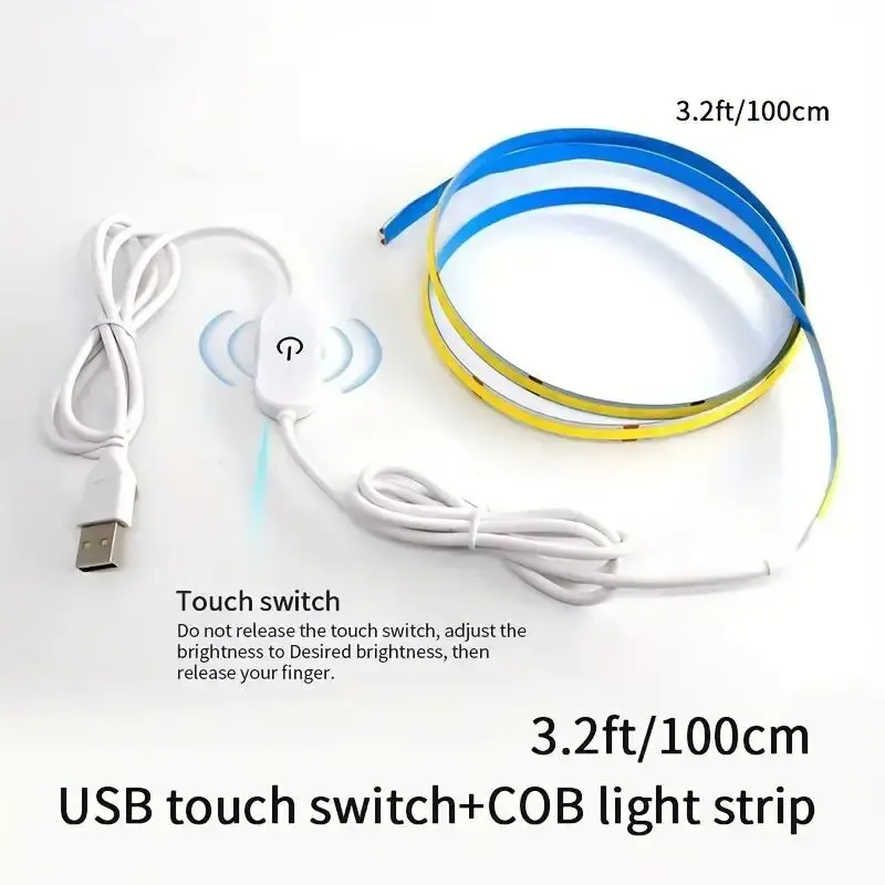 5V COB Strip Lights Touch Dimmer USB Flexible Diode Tape Ribbon For Kitchen Garage DIY TV Mirror PC Backlight Wall Decor Lights