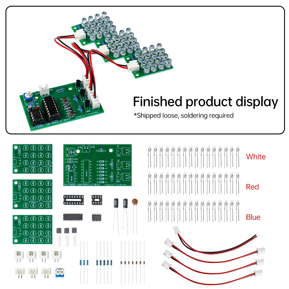 TJ-56-715 CD4017+NE555 Red, White, Blue Three Color LED Flow Light Production Kit DIY Learning Electronic Parts