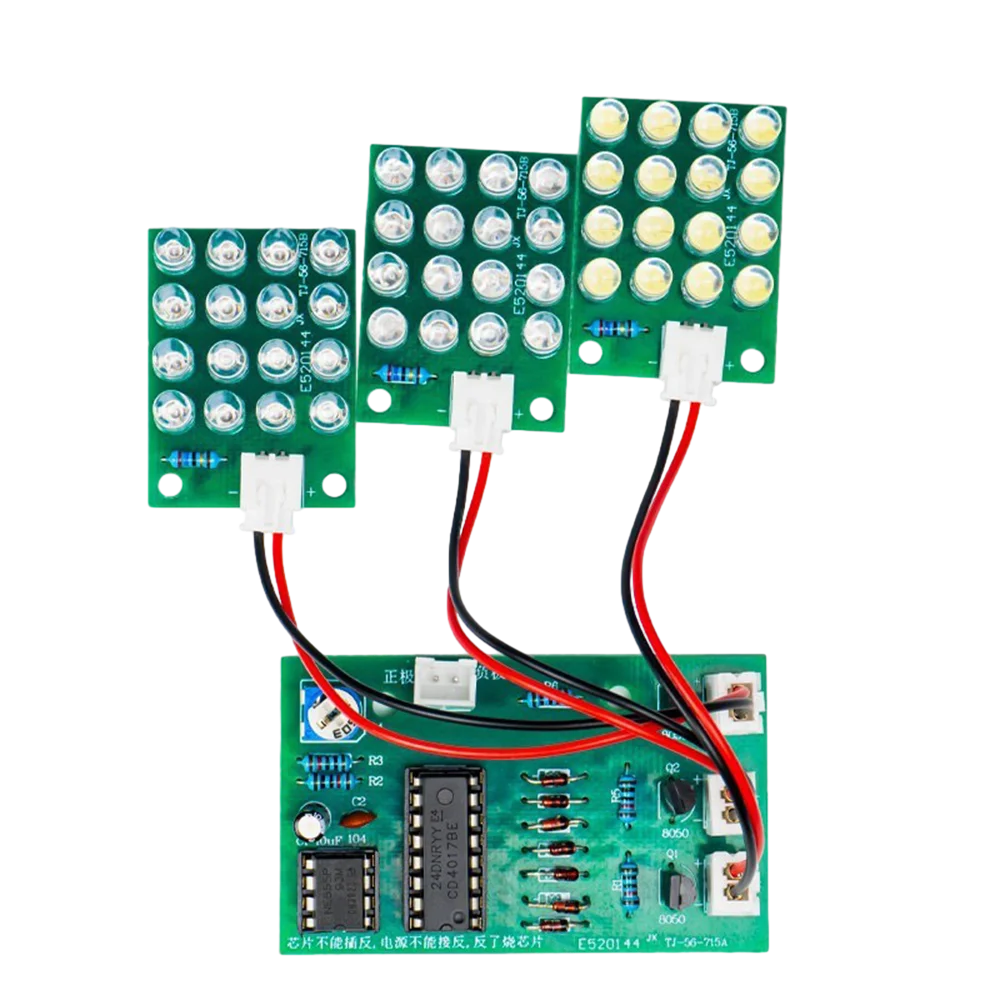 TJ-56-715 CD4017+NE555 Red, White, Blue Three Color LED Flow Light Production Kit DIY Learning Electronic Parts
