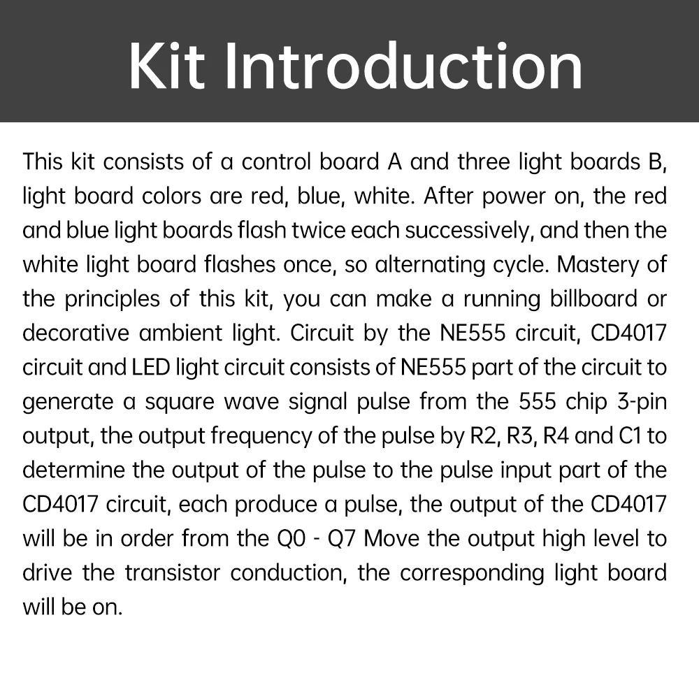 TJ-56-715 CD4017+NE555 Red, White, Blue Three Color LED Flow Light Production Kit DIY Learning Electronic Parts