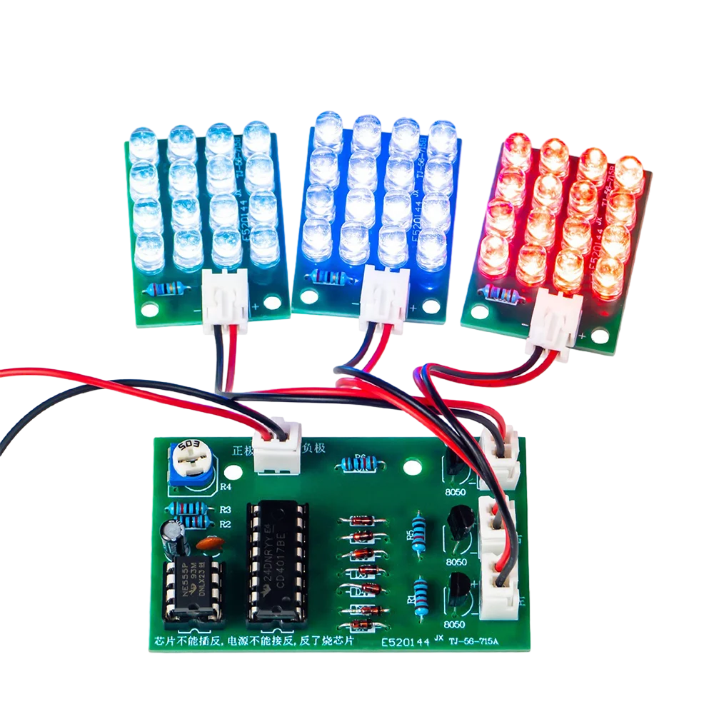 TJ-56-715 CD4017+NE555 Red, White, Blue Three Color LED Flow Light Production Kit DIY Learning Electronic Parts