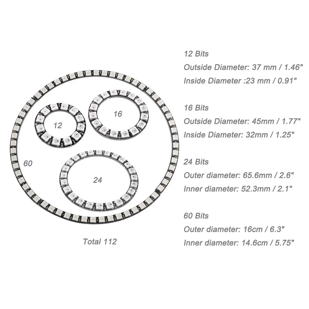 WS2812B 5050 RGB LED Ring 7 / 8 / 12 / 16 / 24 / 60 Bits Lamp Light with Integrated Drivers WS2812 for Arduino Raspberry Pi