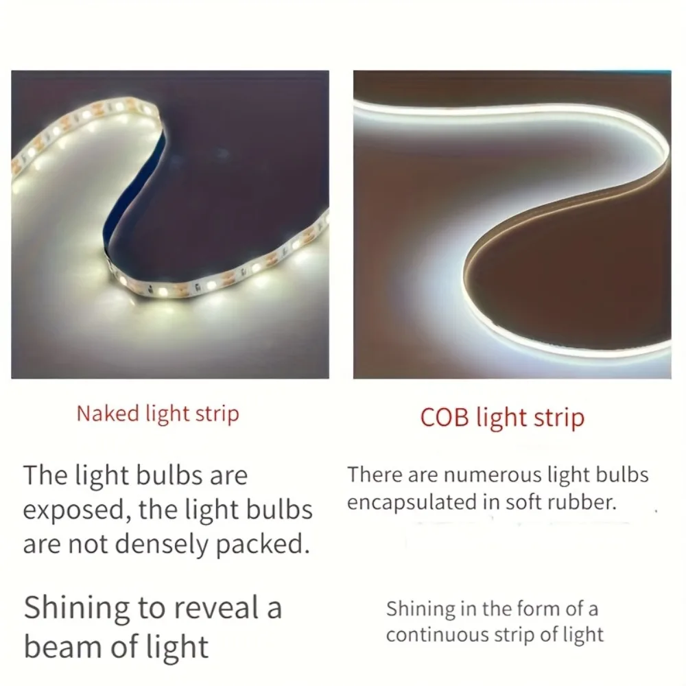 5V USB COB LED Strip Touch Dimmer High Density Dotless Flexible Linear Tape Self Adhesive Light For Mirror Cabinet DIY Decor