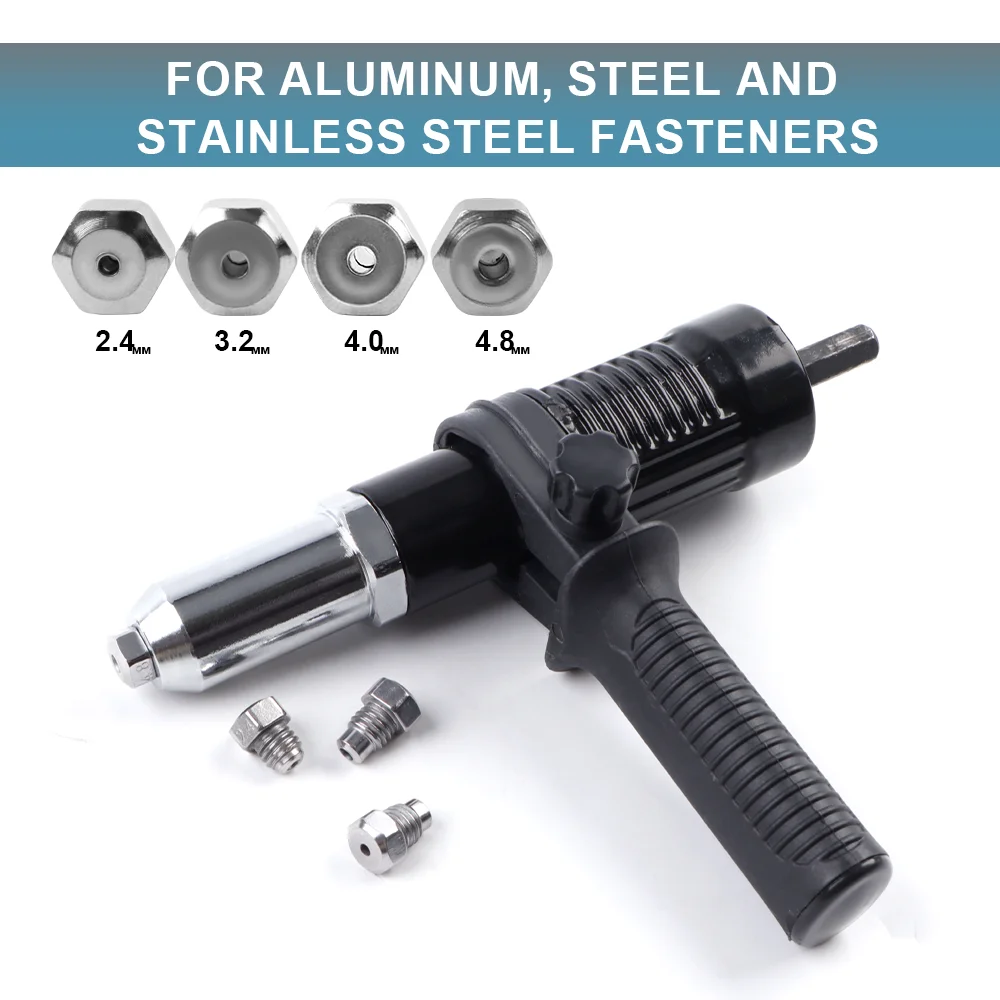 Electric Drill Rivet Gun Adapter Hex Shank Riveting Tool Conversion Head 2.4/3.2/4.0/4.8mm Rivet Nut Gun Converter Connector