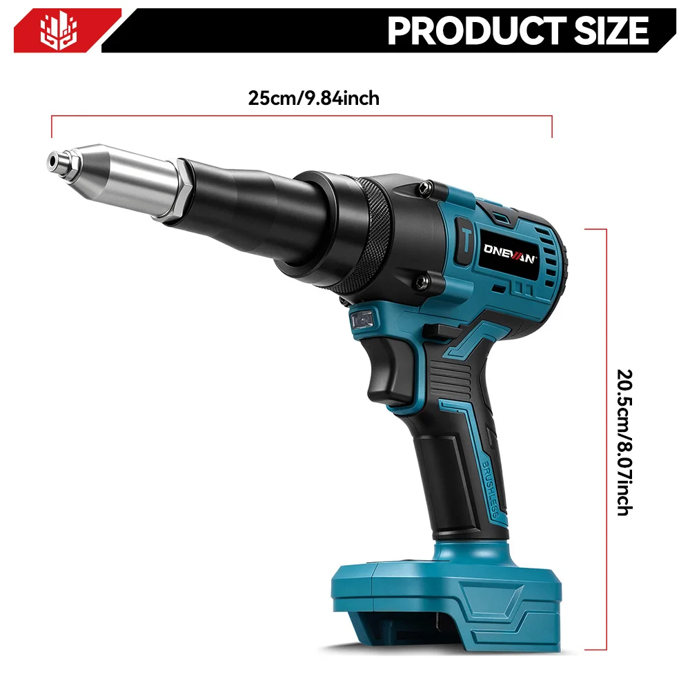 ONEVAN 1200W Brushless Electric Rivet Gun 25000N Cordless Fit 2.4-5.0mm Riveting Industry Renovation Tool For Makita Battery Pin