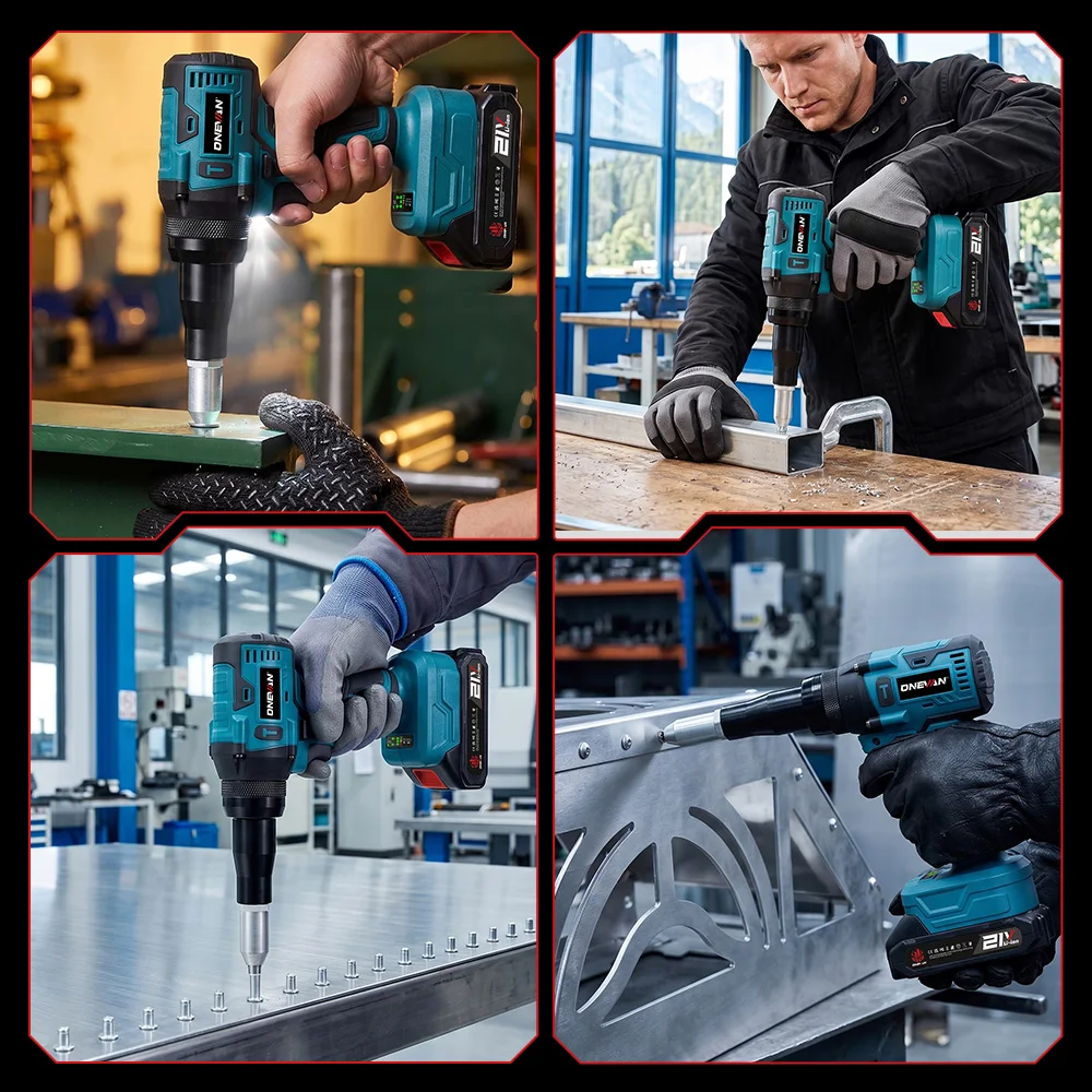 ONEVAN 1200W Brushless Electric Rivet Gun 25000N Cordless Fit 2.4-5.0mm Riveting Industry Renovation Tool For Makita Battery Pin
