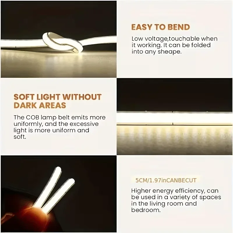 5V USB COB LED Strip Touch Control Dimmer Flexible Linear Self Adhesive Tape Lamp For Cabinet Wardrobe Mirror Backlight Lighting