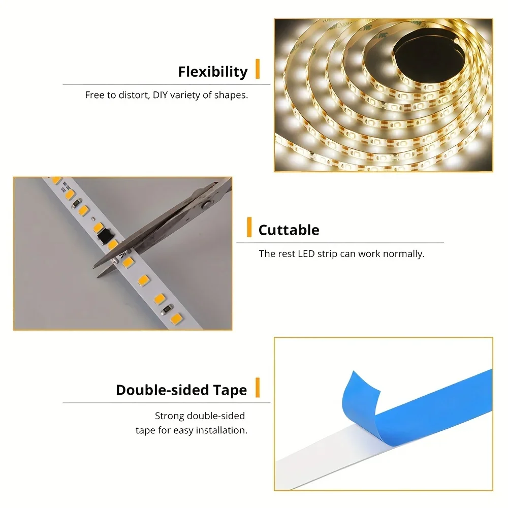 LED Light Strip 2835 Flexible Lighting USB Touch Switch Dimmable Flexible Warm/White Closet LED Strip For Mirror Stair Lighting