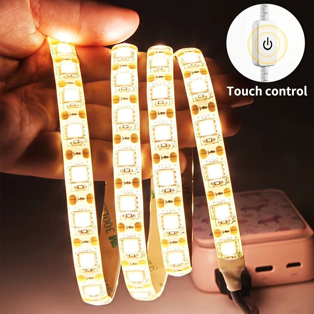 LED Light Strip 2835 Flexible Lighting USB Touch Switch Dimmable Flexible Warm/White Closet LED Strip For Mirror Stair Lighting