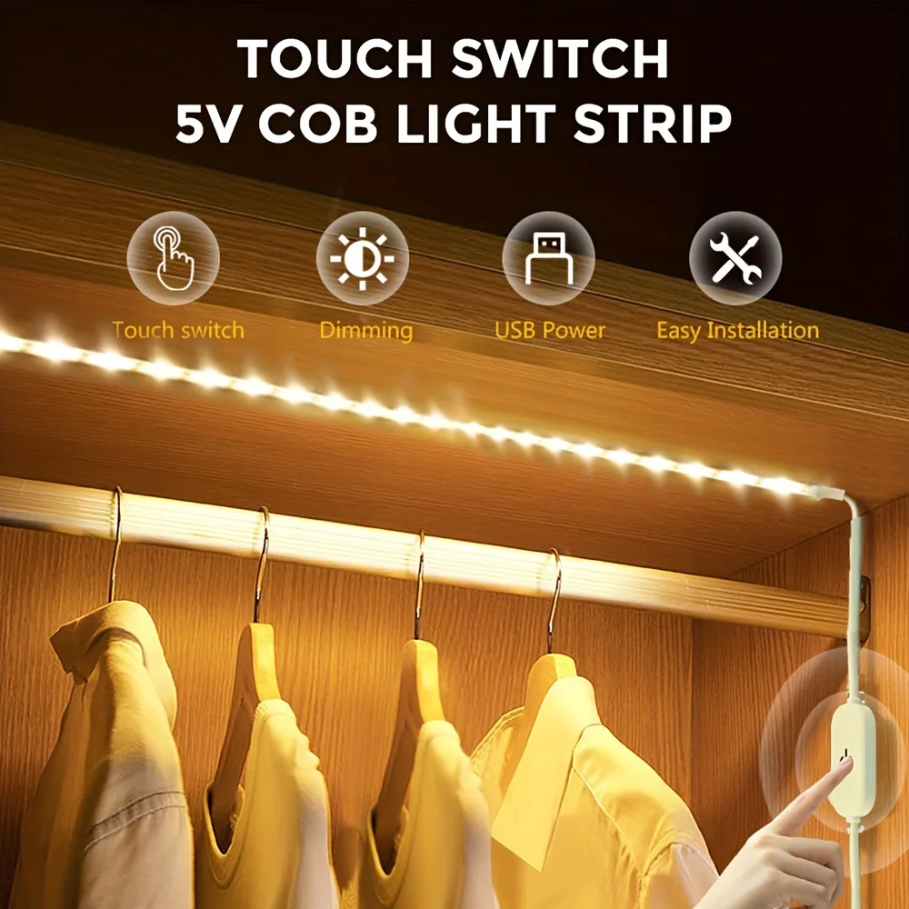 LED Light Strip 2835 Flexible Lighting USB Touch Switch Dimmable Flexible Warm/White Closet LED Strip For Mirror Stair Lighting