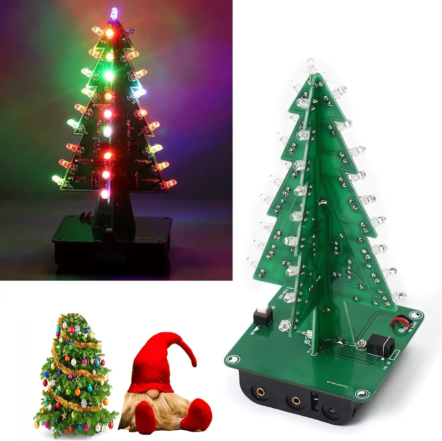 3D Xmas Christmas Tree Led DIY Kits, 7 Color Flash RGB LED Circuit Electronic Assemble Funny Kits, STEM Project PCB Board
