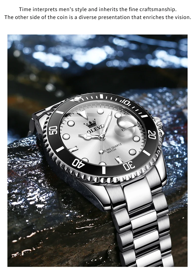 OLEVS 5885 Man Watch Original Brand Waterproof Quartz Watch Stainless Steel Strap Automatic Date Mens Gifts Watches For Man
