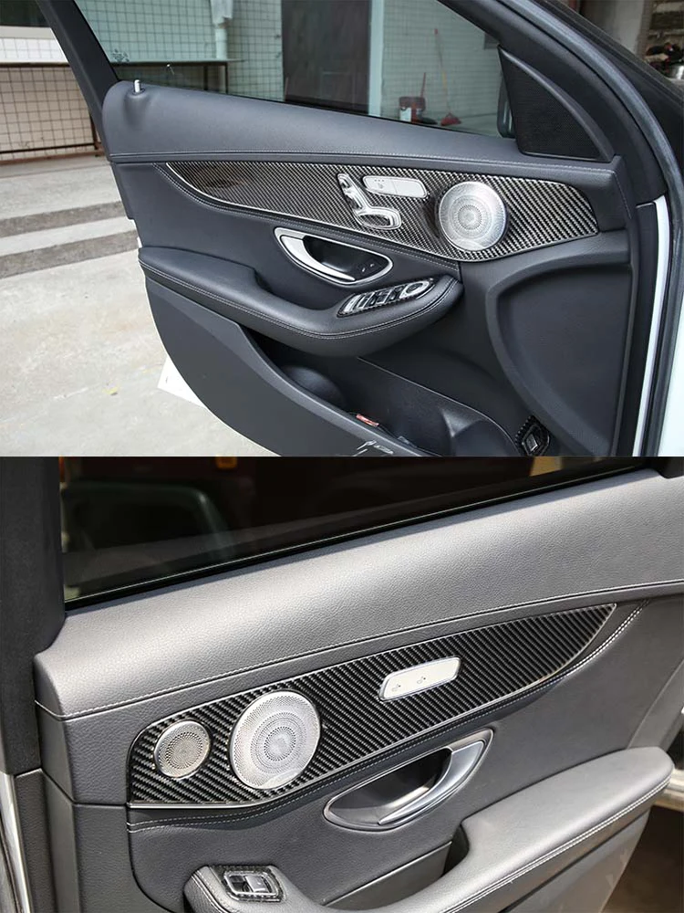 Soft Carbon Fiber For Mercedes Benz C GLC Class W205 2014-2020 Interior Door Decoration Panel Cover Trims Car Accessories