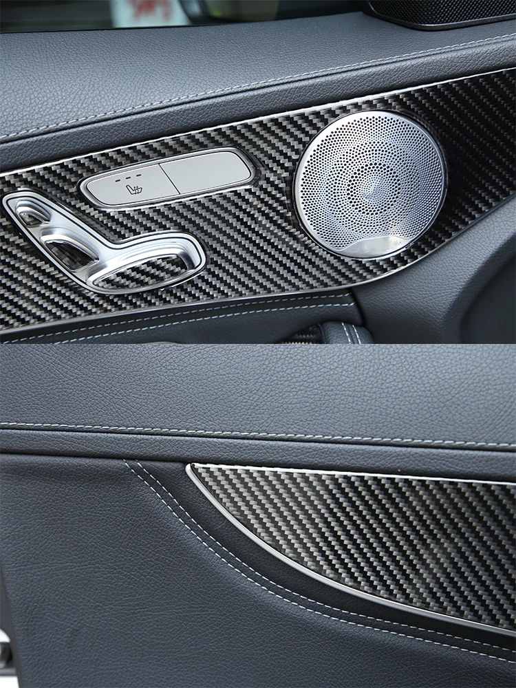 Soft Carbon Fiber For Mercedes Benz C GLC Class W205 2014-2020 Interior Door Decoration Panel Cover Trims Car Accessories