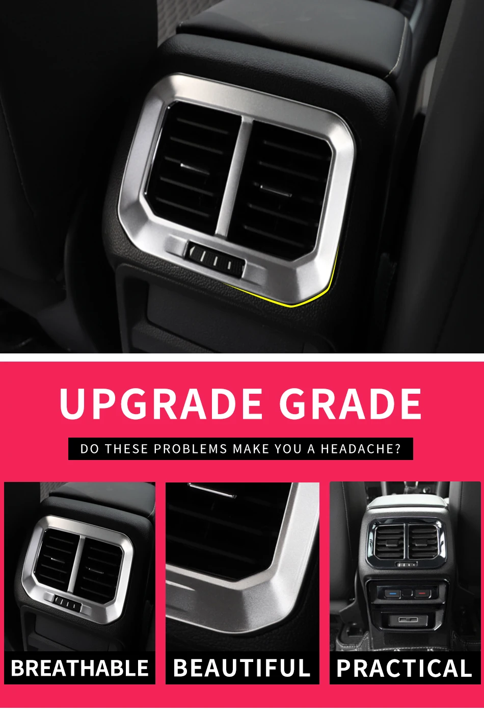 FOAL BURNING Car Cover Rear Trim Air Conditioning Outlet Vent For Volkswagen TiguanL VW Tiguan L MK2 2016 2017 2018 2019 2020