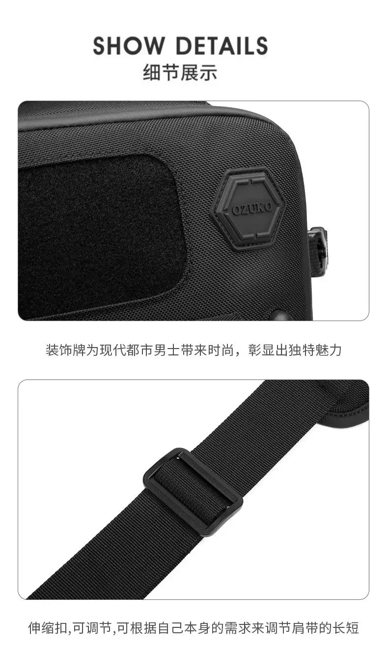 Ozuko Cross Shoulder Bag Man Chest Bag Waterproof Tactical Waist Messenger Bag Zipper Fashion Outdoor
