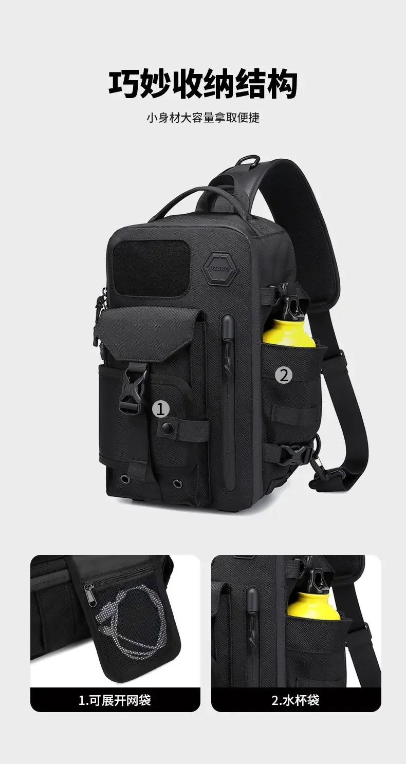 Ozuko Cross Shoulder Bag Man Chest Bag Waterproof Tactical Waist Messenger Bag Zipper Fashion Outdoor