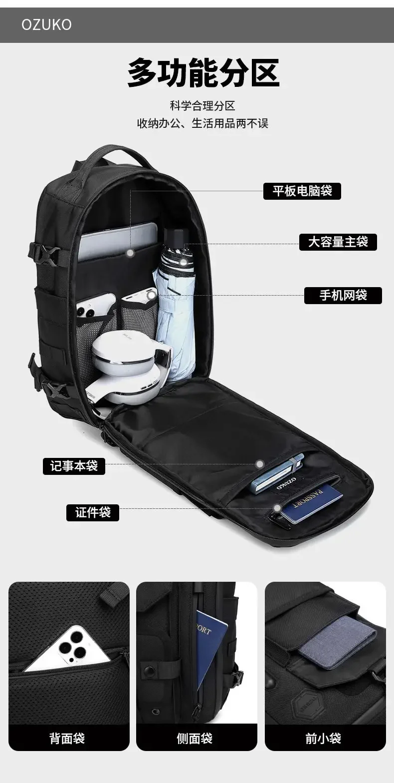 Ozuko Cross Shoulder Bag Man Chest Bag Waterproof Tactical Waist Messenger Bag Zipper Fashion Outdoor
