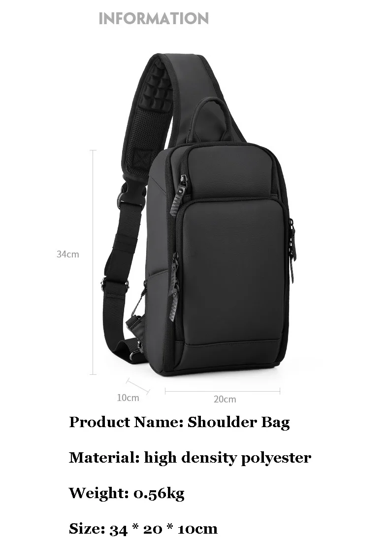 Crossbody Bag for USB Charging Men Shoulder Sports High-quality Messenger Male Waterproof Short Trip Chest Bag Pack Backpacks