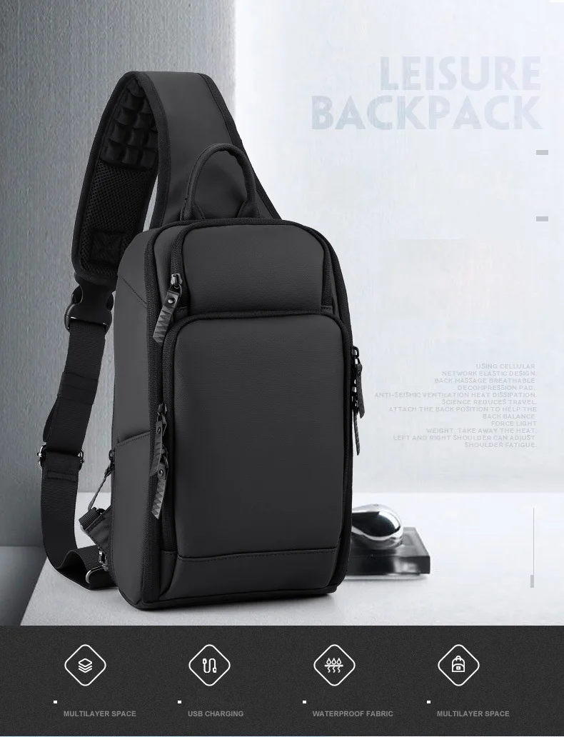 Crossbody Bag for USB Charging Men Shoulder Sports High-quality Messenger Male Waterproof Short Trip Chest Bag Pack Backpacks