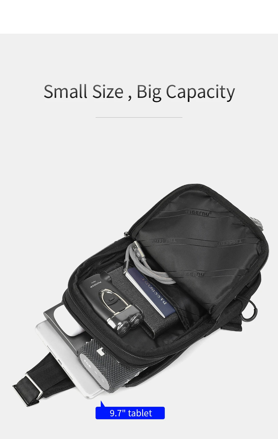 Tigernu Men's Chest Bag 9.7inch Tablet Street Style Shoulder Bag Casual Sling Bags Travel Bag Crossbody Bags Pack for Teenager