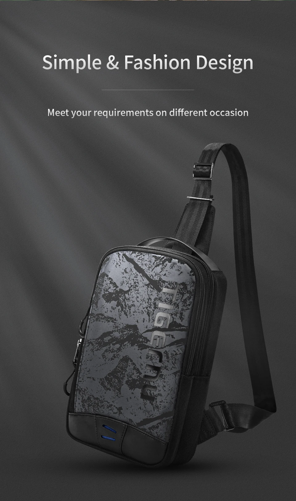 Tigernu Men's Chest Bag 9.7inch Tablet Street Style Shoulder Bag Casual Sling Bags Travel Bag Crossbody Bags Pack for Teenager