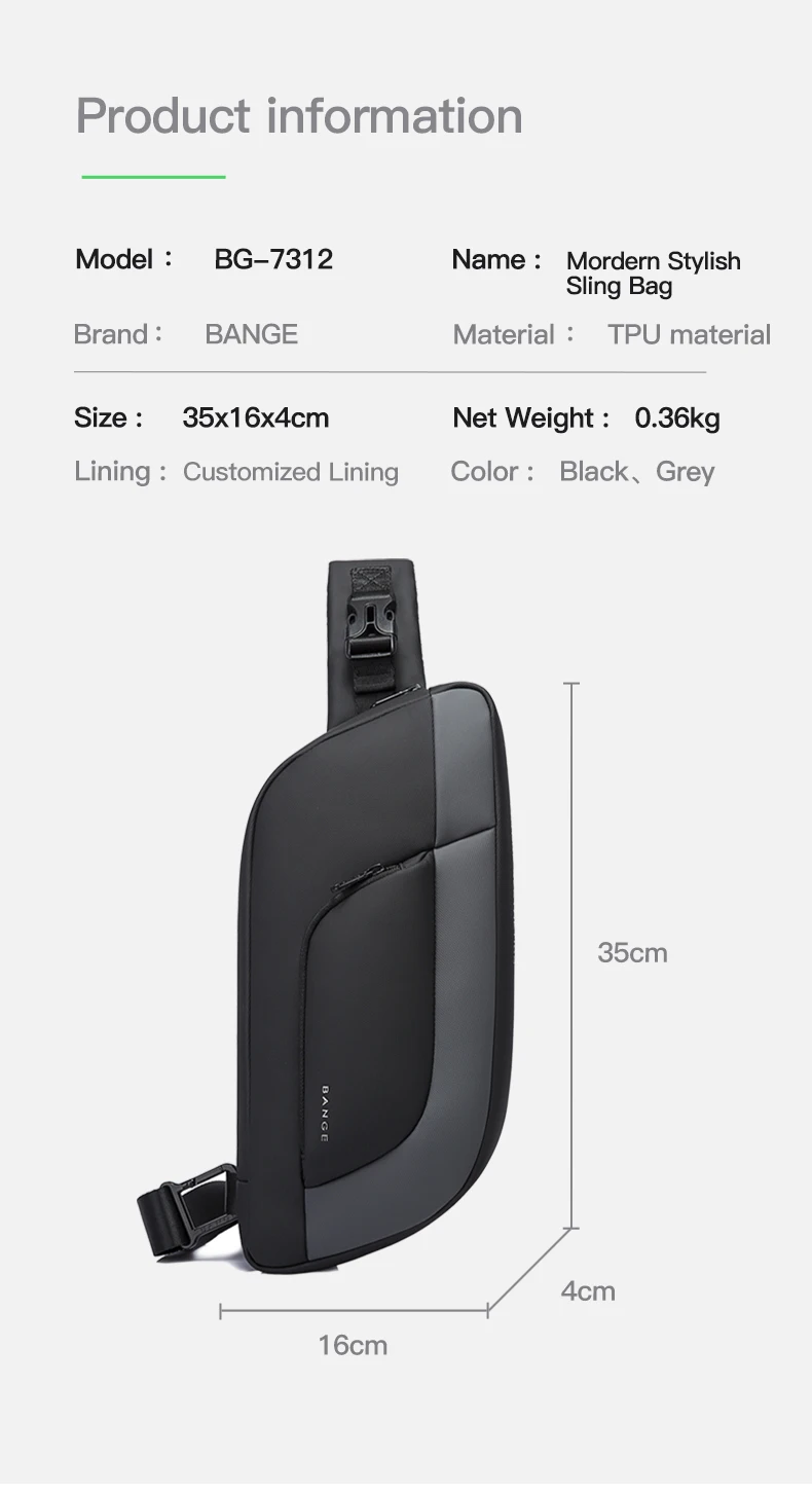 BANGE Men Chest Bag Design Korean Multifunction Waterproof Anti-stain Big Capacity Travel Portable Crossbody Bag Sling Bags