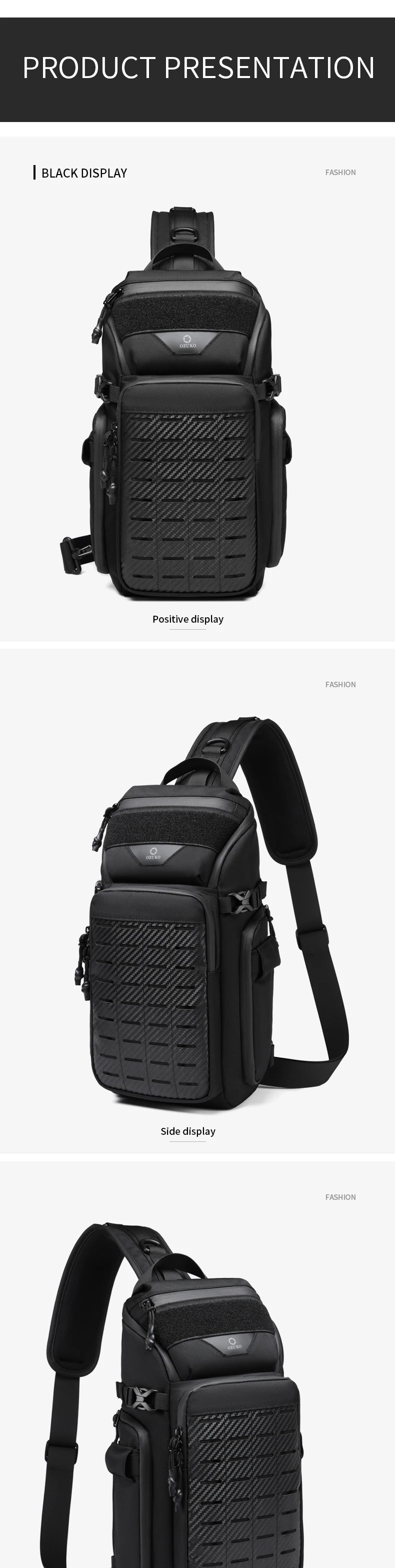OZUKO Flex Bag Men Outdoor Sports Tactical Crossbody Sling Bags Male Waterproof Travel Multifunctional Shoulder Messenger Bag