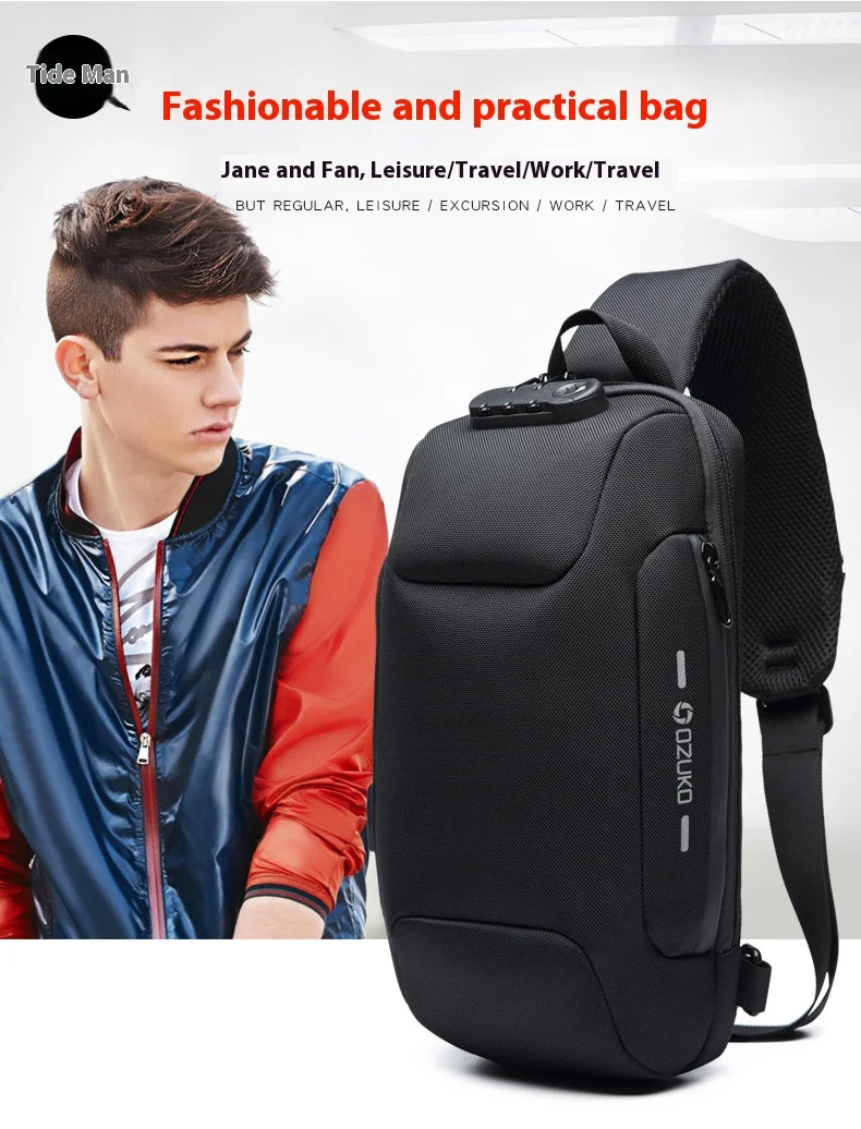 OZUKO Multifunction Crossbody Bag for Men Anti-theft Shoulder Messenger Bags Male Waterproof Short Trip Chest Bag Shoulder New