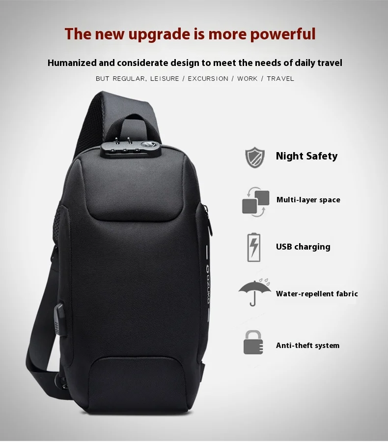 OZUKO Multifunction Crossbody Bag for Men Anti-theft Shoulder Messenger Bags Male Waterproof Short Trip Chest Bag Shoulder New
