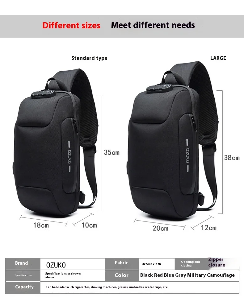 OZUKO Multifunction Crossbody Bag for Men Anti-theft Shoulder Messenger Bags Male Waterproof Short Trip Chest Bag Shoulder New