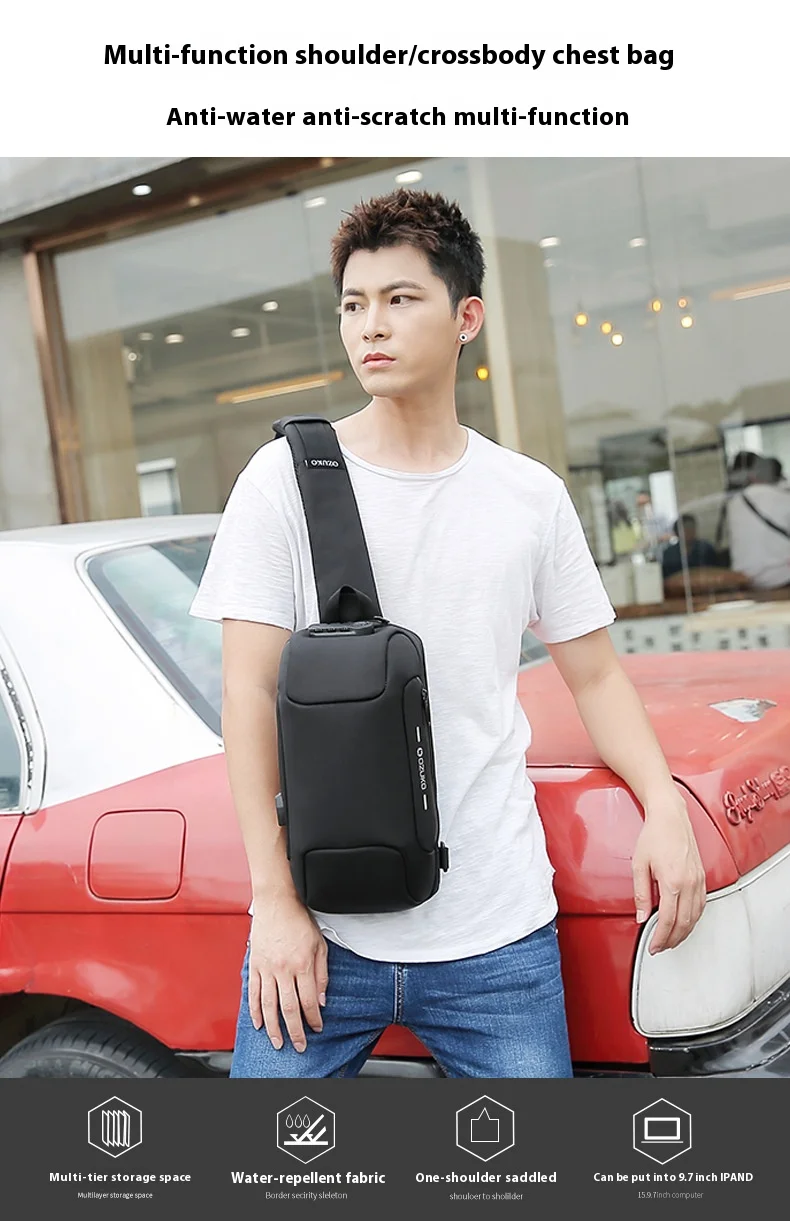 OZUKO Multifunction Crossbody Bag for Men Anti-theft Shoulder Messenger Bags Male Waterproof Short Trip Chest Bag Shoulder New