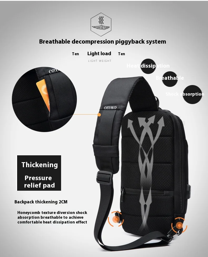 OZUKO Multifunction Crossbody Bag for Men Anti-theft Shoulder Messenger Bags Male Waterproof Short Trip Chest Bag Shoulder New
