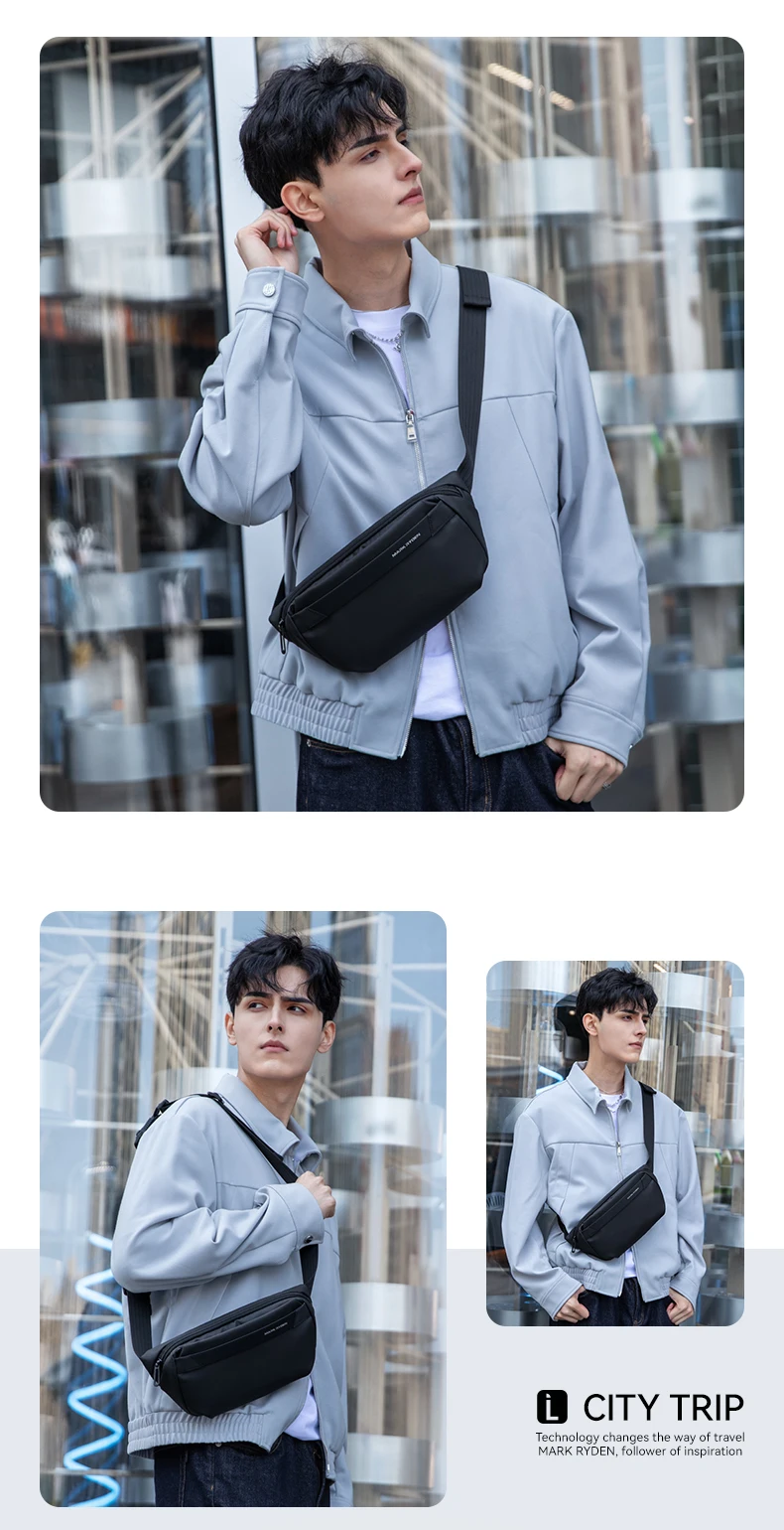 Mark Ryden Men's Chest Bag Business Leisure Multifunctional Sports Cycling Crossbody Bag Single Shoulder Bag Motorcycle Fishing