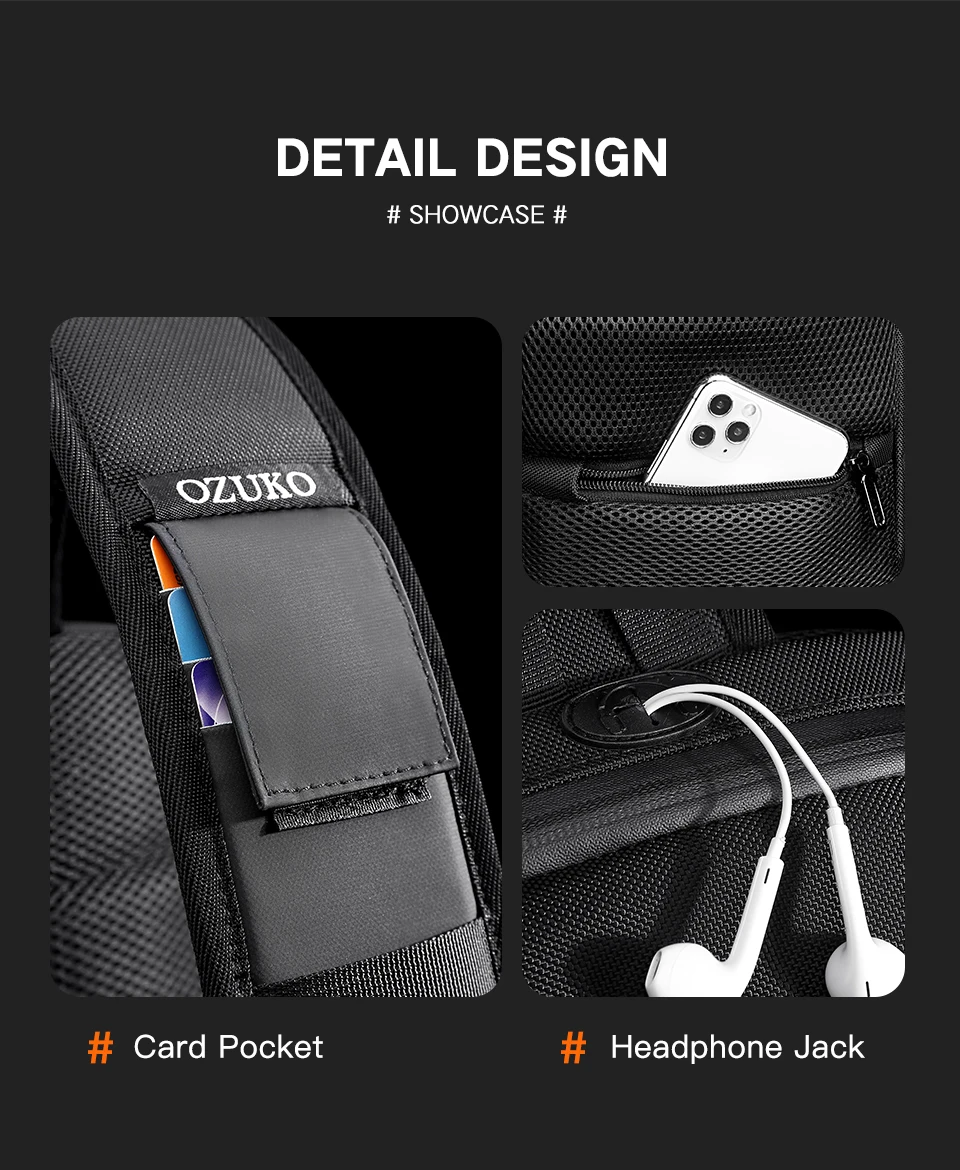 OZUKO Fashion Men Chest Bag Anti Theft Male Sling Messenger Bags Waterproof Male Outdoor Chest Pack Man USB Charge Crossbody Bag