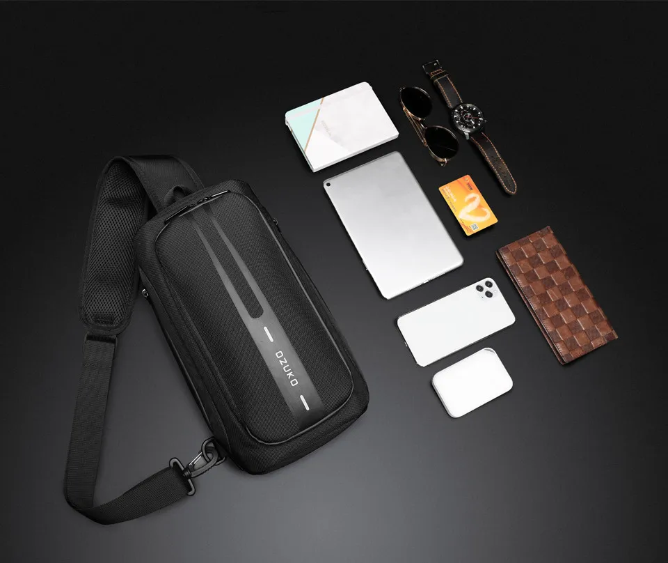 OZUKO Fashion Men Chest Bag Anti Theft Male Sling Messenger Bags Waterproof Male Outdoor Chest Pack Man USB Charge Crossbody Bag