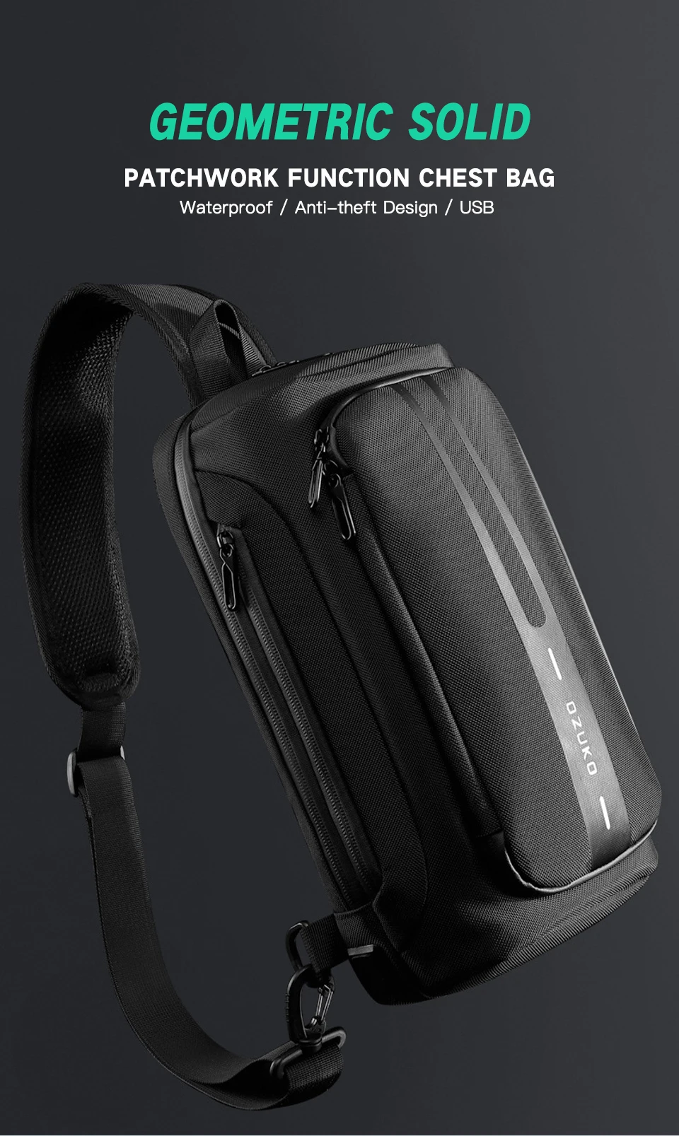 OZUKO Fashion Men Chest Bag Anti Theft Male Sling Messenger Bags Waterproof Male Outdoor Chest Pack Man USB Charge Crossbody Bag