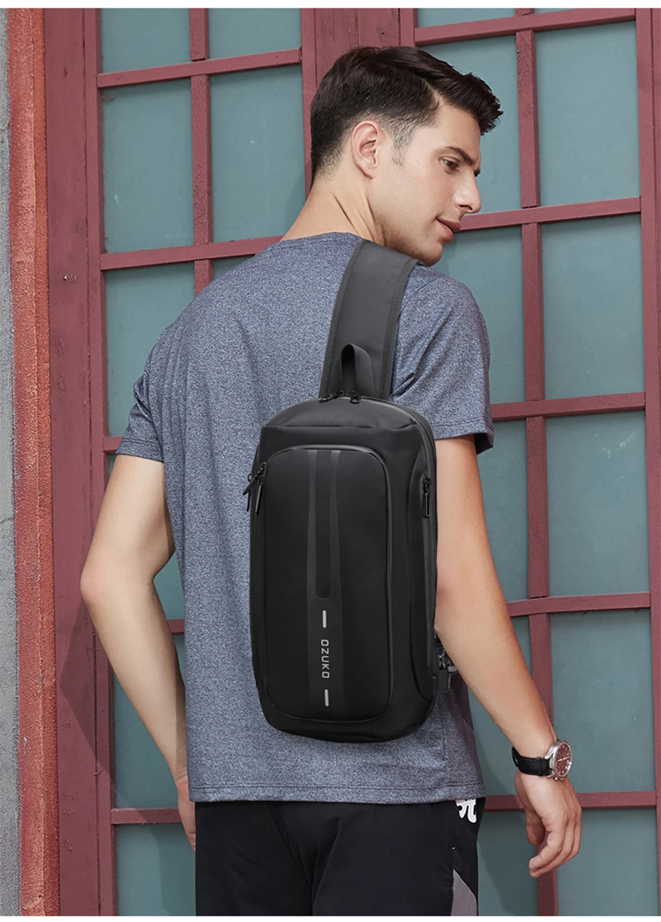 OZUKO Fashion Men Chest Bag Anti Theft Male Sling Messenger Bags Waterproof Male Outdoor Chest Pack Man USB Charge Crossbody Bag
