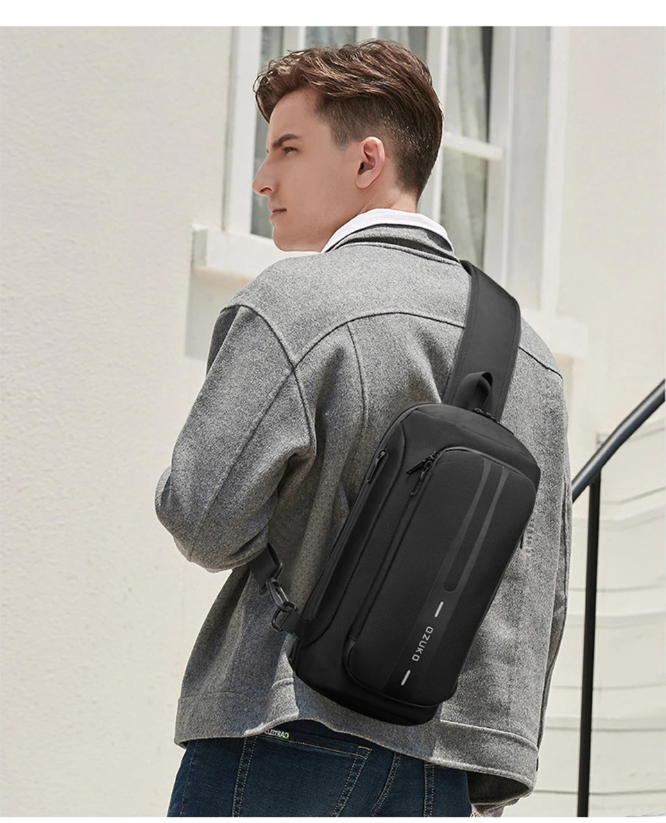 OZUKO Fashion Men Chest Bag Anti Theft Male Sling Messenger Bags Waterproof Male Outdoor Chest Pack Man USB Charge Crossbody Bag