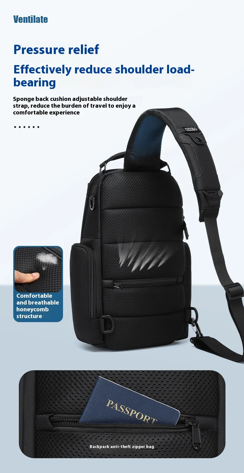 OZUKO Chest Bag, Stylish Multi-functional Crossbody Bag, Lightweight Waterproof Travel Crossbody Bag for Men
