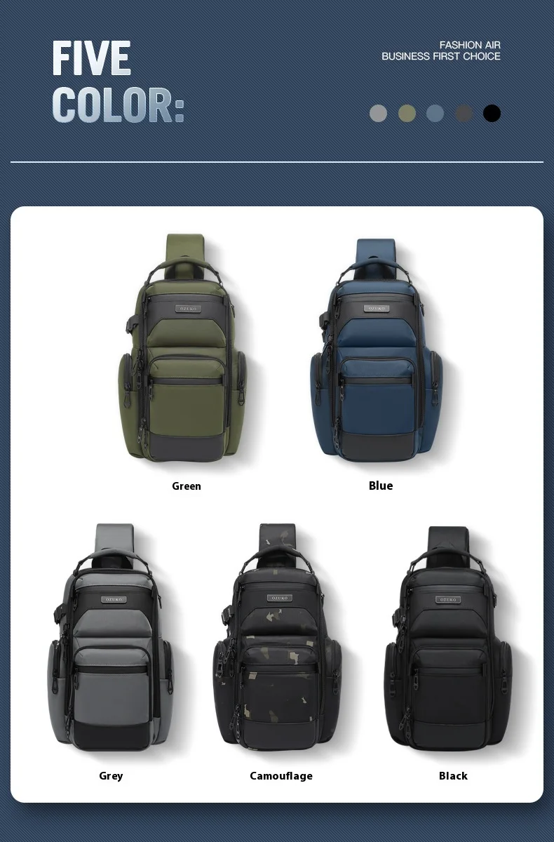 OZUKO Chest Bag, Stylish Multi-functional Crossbody Bag, Lightweight Waterproof Travel Crossbody Bag for Men