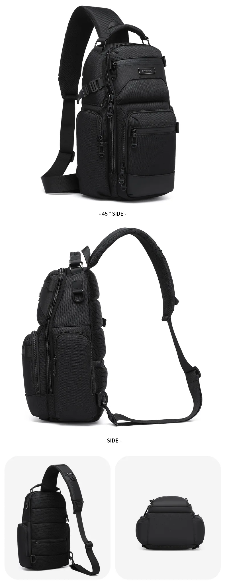 OZUKO Chest Bag, Stylish Multi-functional Crossbody Bag, Lightweight Waterproof Travel Crossbody Bag for Men