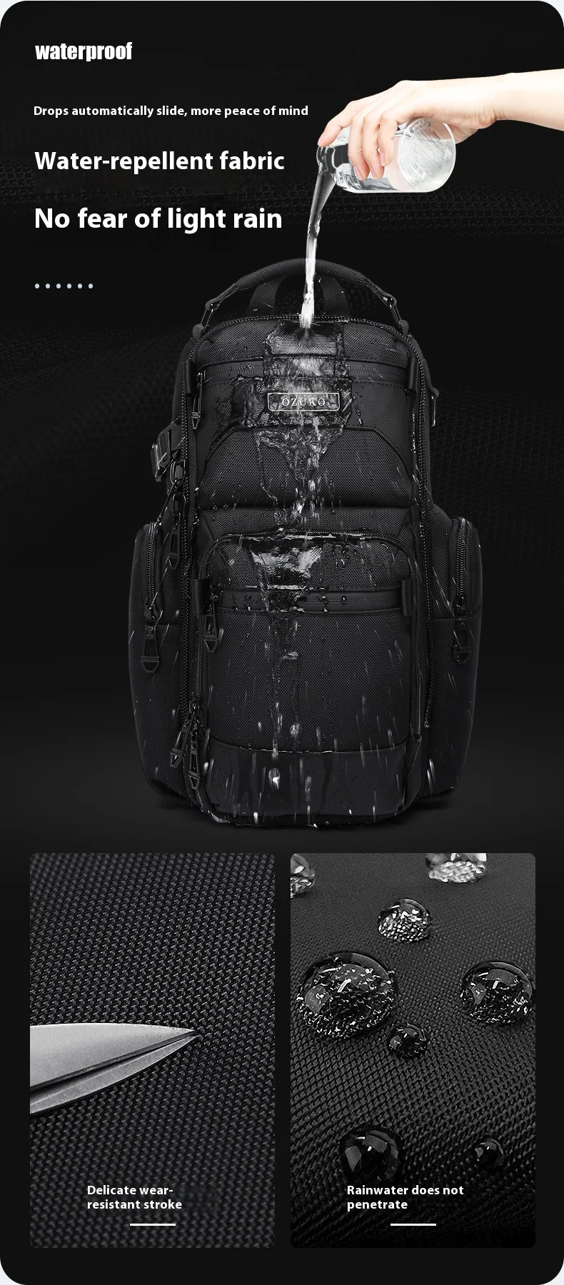 OZUKO Chest Bag, Stylish Multi-functional Crossbody Bag, Lightweight Waterproof Travel Crossbody Bag for Men