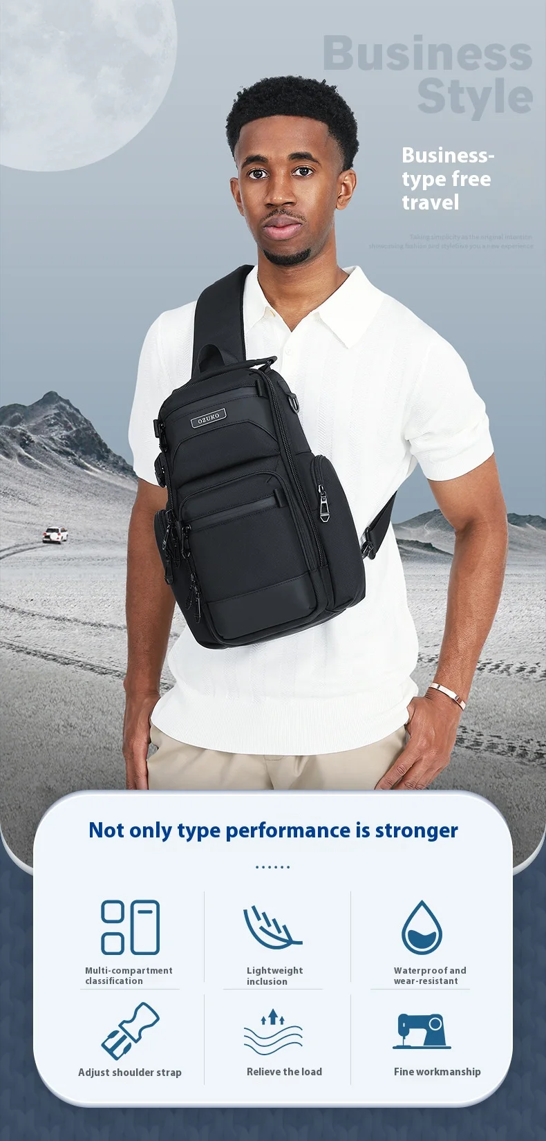 OZUKO Chest Bag, Stylish Multi-functional Crossbody Bag, Lightweight Waterproof Travel Crossbody Bag for Men
